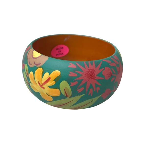 Floral Boho Hand painted Wooden Bangle Bracelet - Picture 3 of 11